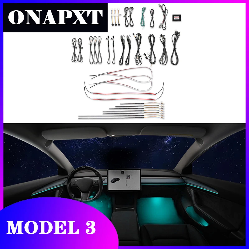 Neon Ambient Light For Tesla Model 3 Decorative LED Atmosphere Lamp illuminated Strip 64 colors Button Control 2021
Neon Ambient Light For Tesla Model 3 Decorative LED Atmosphere Lamp illuminated Strip 64 colors Button Control 2021