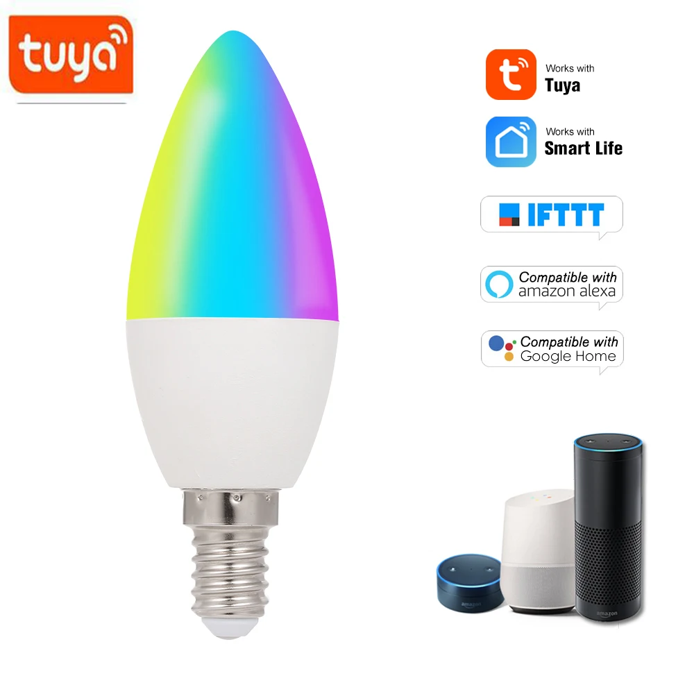 Tuya E14 WiFi Smart Bulb RGB+W+C LED Candle Bulb Dimmable Light SmartLife Remote Control Compatible With Alexa Google Home 4w
Tuya E14 WiFi Smart Bulb RGB+W+C LED Candle Bulb Dimmable Light SmartLife Remote Control Compatible With Alexa Google Home 4w