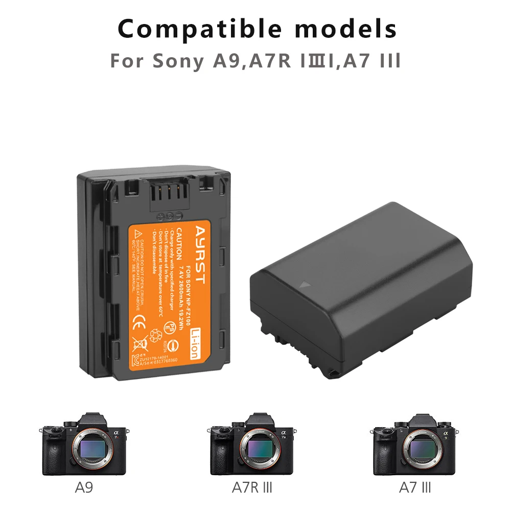 Аккумуляторная батарея для камеры Sony NPFZ100 Z-Series Alpha A7 III A7R A9 A9R A9S A6600 2600 мАч |
