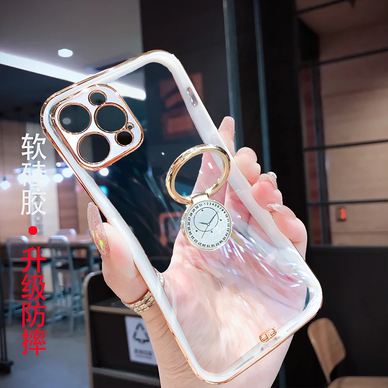 Роскошный металлический Прозрачный чехол-подставка с кольцом на палец для iphone 13