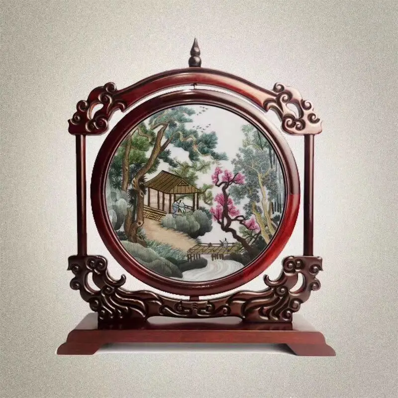 Creative Decorative Antique Chinese Home Decor Table Ornaments Ethnic Hand Embroidery Silk Designs Works with Bubinga Wood Frame
Creative Decorative Antique Chinese Home Decor Table Ornaments Ethnic Hand Embroidery Silk Designs Works with Bubinga Wood Frame