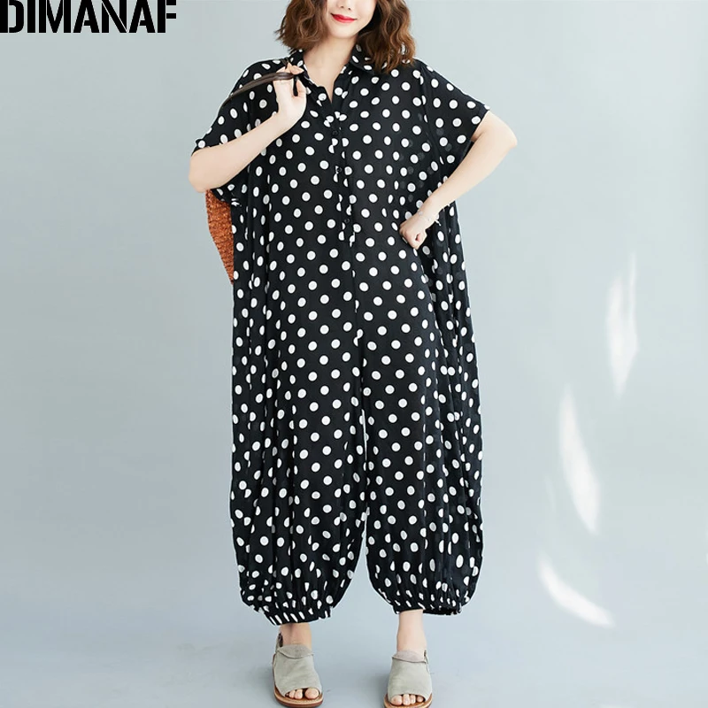 Женский Длинный брючный костюм DIMANAF, свободный хлопковый комбинезон с черным принтом в горошек, повседневная одежда на пуговицах
Женский Длинный брючный костюм DIMANAF, свободный хлопковый комбинезон с черным принтом в горошек, повседневная одежда на пуговицах