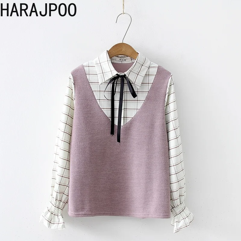 Harajpoo Blouses Women Fake Two Piece Spring Autumn New Vest Shirt Female Student Bottoming Bowknot Stitching Long Sleeve Tops
Harajpoo Blouses Women Fake Two Piece Spring Autumn New Vest Shirt Female Student Bottoming Bowknot Stitching Long Sleeve Tops