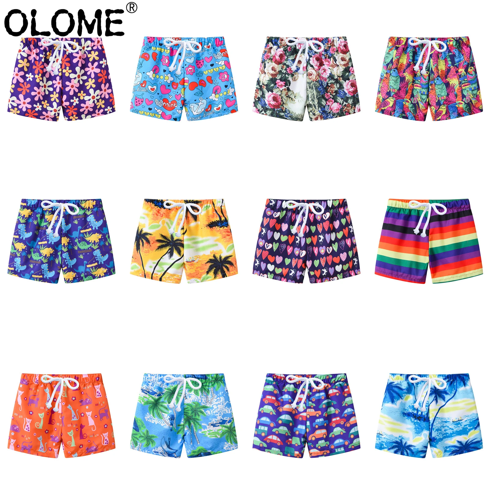 

OLOME Patterned Kid Boys Board Shorts Summer Children Short Pants Casual Toddler Beach Shorts Unisex 2-7 Years Swim shorts