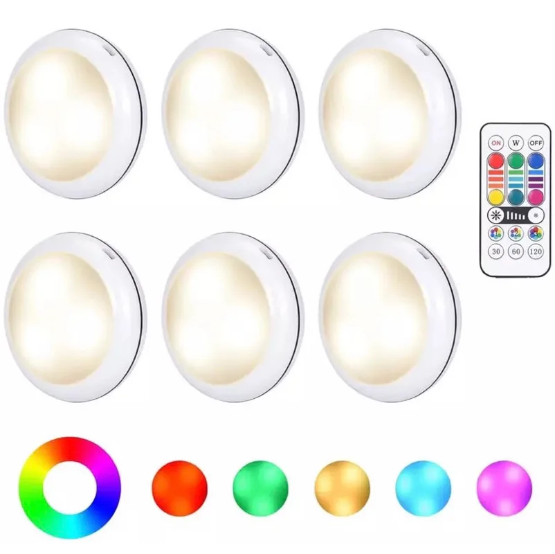 6 Packs Under Cabinet Lights LED RGB with Remote Control USB Powered Dimmable Closet Touch Light Under Counter puck Lights
6 Packs Under Cabinet Lights LED RGB with Remote Control USB Powered Dimmable Closet Touch Light Under Counter puck Lights