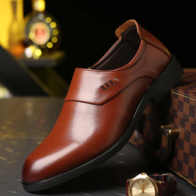 Pop Business Men Oxfords Shoes Set of Feet Black Brown Male Office Wedding Pointed Men's Leather Shoes Nice Pop