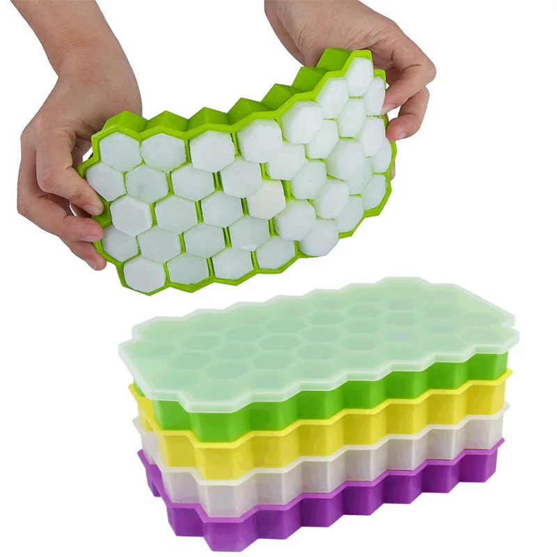

37 Cells Silicone Mold Ice Cube Maker Tray Honeycomb With lid Cavity For Ice Cream Grade Silicone Ice Molds For Whiskey Cocktail