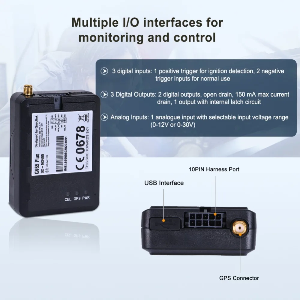 GV65 Plus GPS Tracker GNSS Tracker Device GLONASS Locator GPS Veicular GSM Car Tracker u-blox 8V-32V DC Driving Behavior Monitor
GV65 Plus GPS Tracker GNSS Tracker Device GLONASS Locator GPS Veicular GSM Car Tracker u-blox 8V-32V DC Driving Behavior Monitor