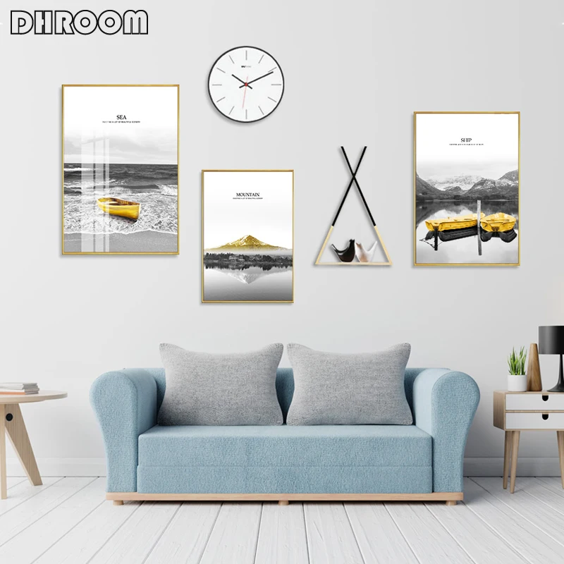 Nordic Minimalist Golden Boat Art Canvas Poster Mountain Peak Landscape Wall Art Print Nordic Style Painting Decoration Picture 
Nordic Minimalist Golden Boat Art Canvas Poster Mountain Peak Landscape Wall Art Print Nordic Style Painting Decoration Picture