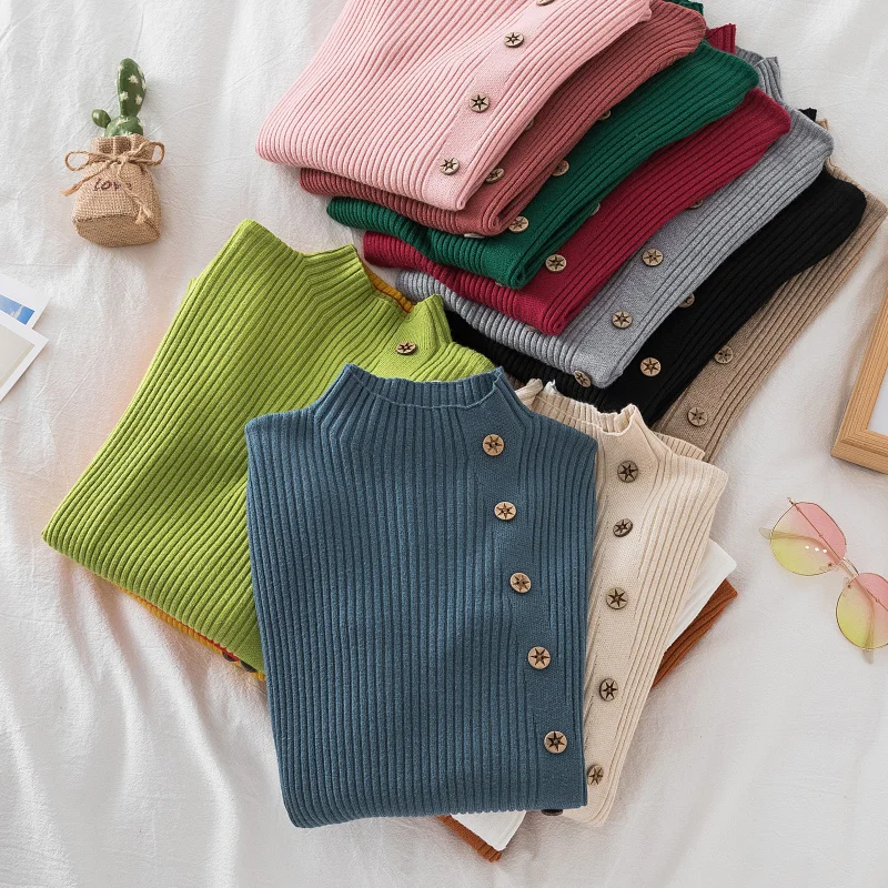 Autumn Winter High Neck Sweater Women 2020 New Fashion Cotton Crocheted Full Sleeve Button Pullovers Korean Chic Tops Clothes
Autumn Winter High Neck Sweater Women 2020 New Fashion Cotton Crocheted Full Sleeve Button Pullovers Korean Chic Tops Clothes
