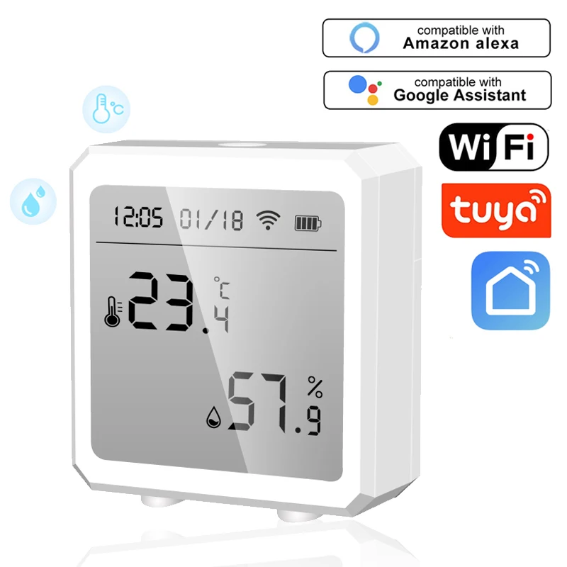 Tuya WIFI Temperature And Humidity Sensor Indoor Hygrometer Thermometer With LCD Display Support Alexa Google Assistant Battery
Tuya WIFI Temperature And Humidity Sensor Indoor Hygrometer Thermometer With LCD Display Support Alexa Google Assistant Battery