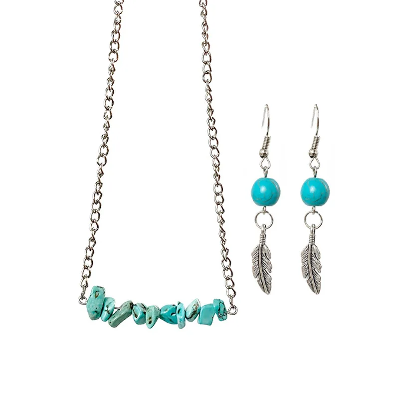 Western Style Jewelry Turquoise Stone Choker Collar Necklaces Turquoise Stone Vintage Silver Leaf Drops Earrings Jewelry Sets
Western Style Jewelry Turquoise Stone Choker Collar Necklaces Turquoise Stone Vintage Silver Leaf Drops Earrings Jewelry Sets