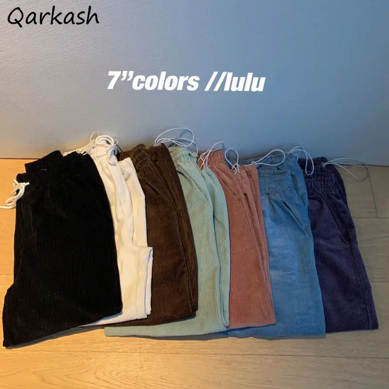 

Casual Pants Women Drawstring Students Pure Color Chic Baggy Cozy High Street Aesthetic Spring Corduroy All-match Female Trouser