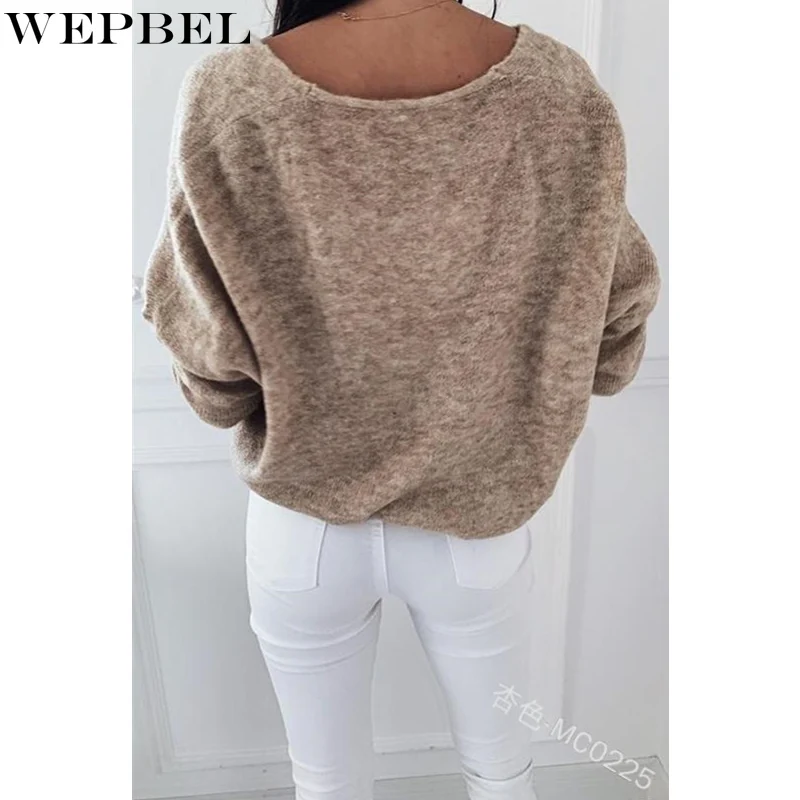WEPBEL Women Elegant Knitted Loose Pullover Sweater Top Ladies Spring Long Sleeve V Neck Solid Color Knitwear Plus Size S-5XL 
WEPBEL Women Elegant Knitted Loose Pullover Sweater Top Ladies Spring Long Sleeve V Neck Solid Color Knitwear Plus Size S-5XL