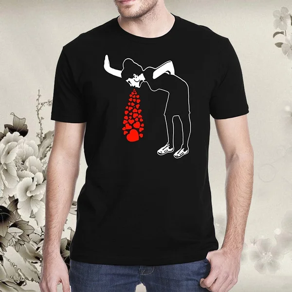 Short Sleeve Fashion Round Neck Men Banksy Love Sick Vomiting Hearts T-Shirt Cotton Tops Black
Short Sleeve Fashion Round Neck Men Banksy Love Sick Vomiting Hearts T-Shirt Cotton Tops Black