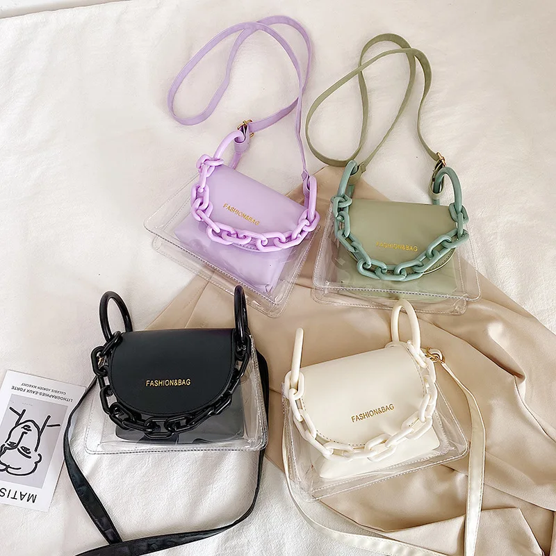 Fashion Transparent PVC Crossbody Bag Women PU Acrylic Chain Ladies Shoulder Messenger Flap Handbags
Fashion Transparent PVC Crossbody Bag Women PU Acrylic Chain Ladies Shoulder Messenger Flap Handbags