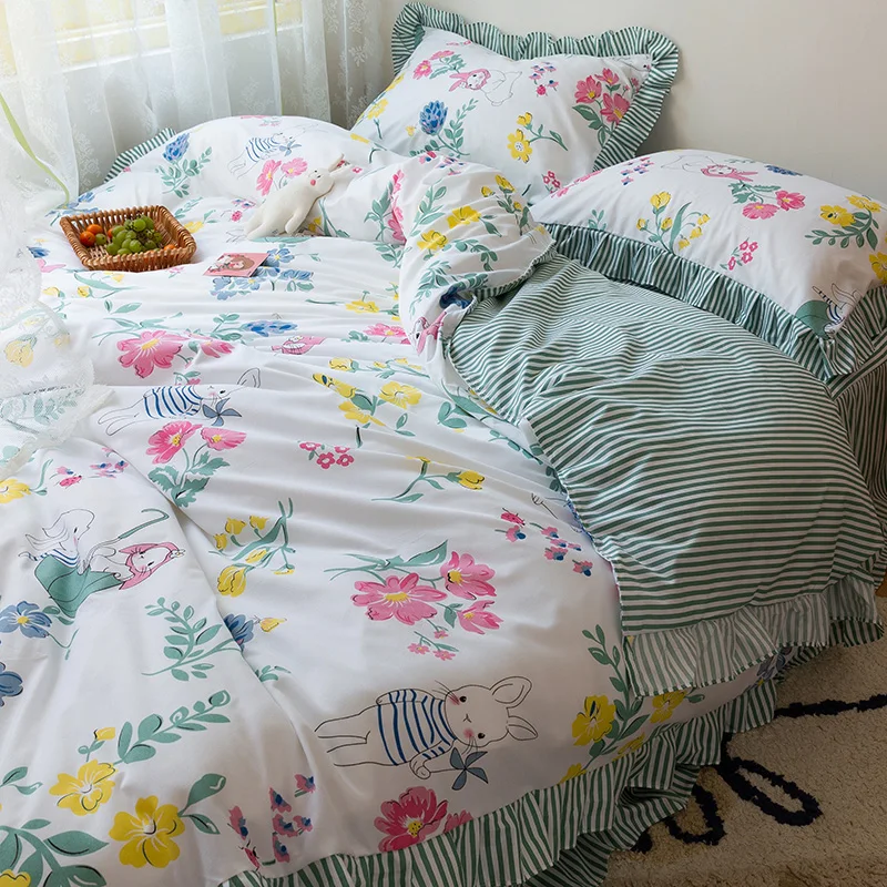 New Korean Ruffles Bedding Set Fresh Flower Print Bed Sheet Or Skirt Bedclothes AB Side Duvet Cover Twin Full King Home Textile
New Korean Ruffles Bedding Set Fresh Flower Print Bed Sheet Or Skirt Bedclothes AB Side Duvet Cover Twin Full King Home Textile