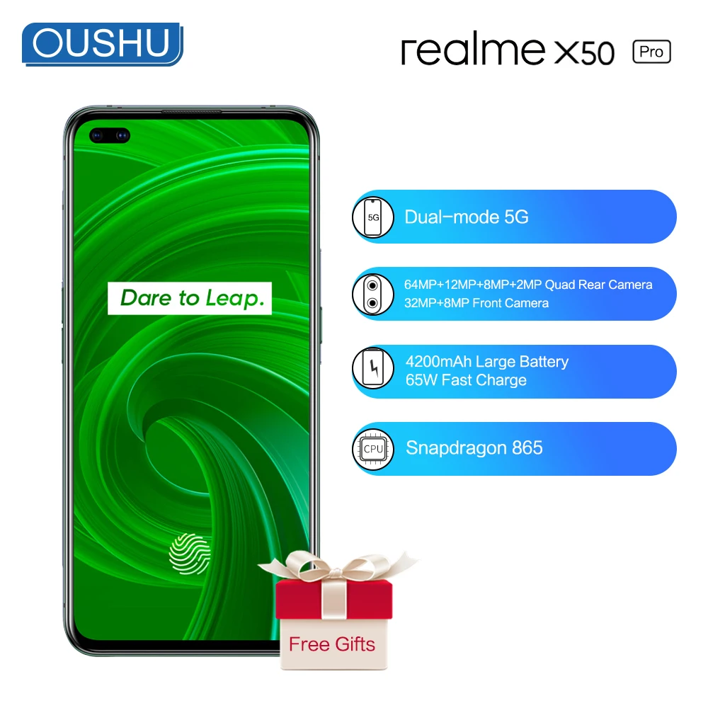 Смартфон Realme X50 pro 865 дюйма Snapdragon 6 44 64 мп четыре задних камеры NFC|Смартфоны| |