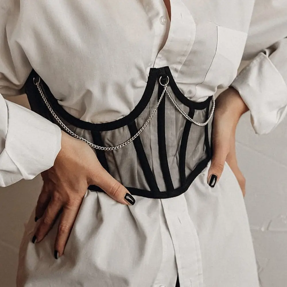 2021 Lace Up Belts For Women Mesh Metal Chain Straps Wide Belt Female Crop Top Sexy Bandage Club Short Wrap Breasted Corset
2021 Lace Up Belts For Women Mesh Metal Chain Straps Wide Belt Female Crop Top Sexy Bandage Club Short Wrap Breasted Corset
