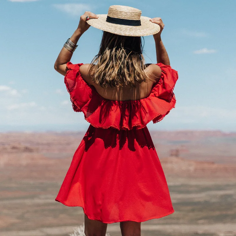 Casual Red Women Summer Beach Red Mini Dress Female Solid One-line Collar Lace Midi Dress Plus Size Holiday Party Dress Vestidos
Casual Red Women Summer Beach Red Mini Dress Female Solid One-line Collar Lace Midi Dress Plus Size Holiday Party Dress Vestidos
