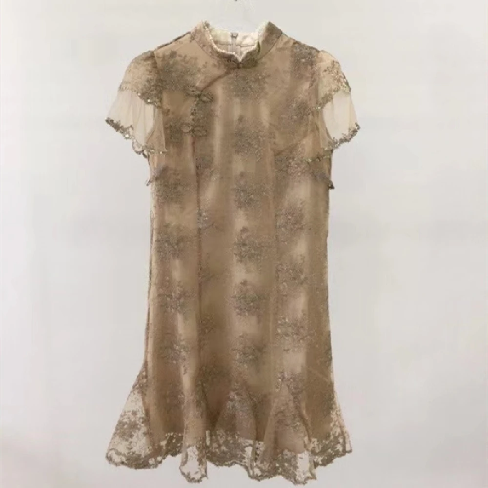 High Quality Women Summer Vintage Elegant Heavy Industry Three-Dimensional Embroidery Pearl Short-Sleeved Dress
High Quality Women Summer Vintage Elegant Heavy Industry Three-Dimensional Embroidery Pearl Short-Sleeved Dress