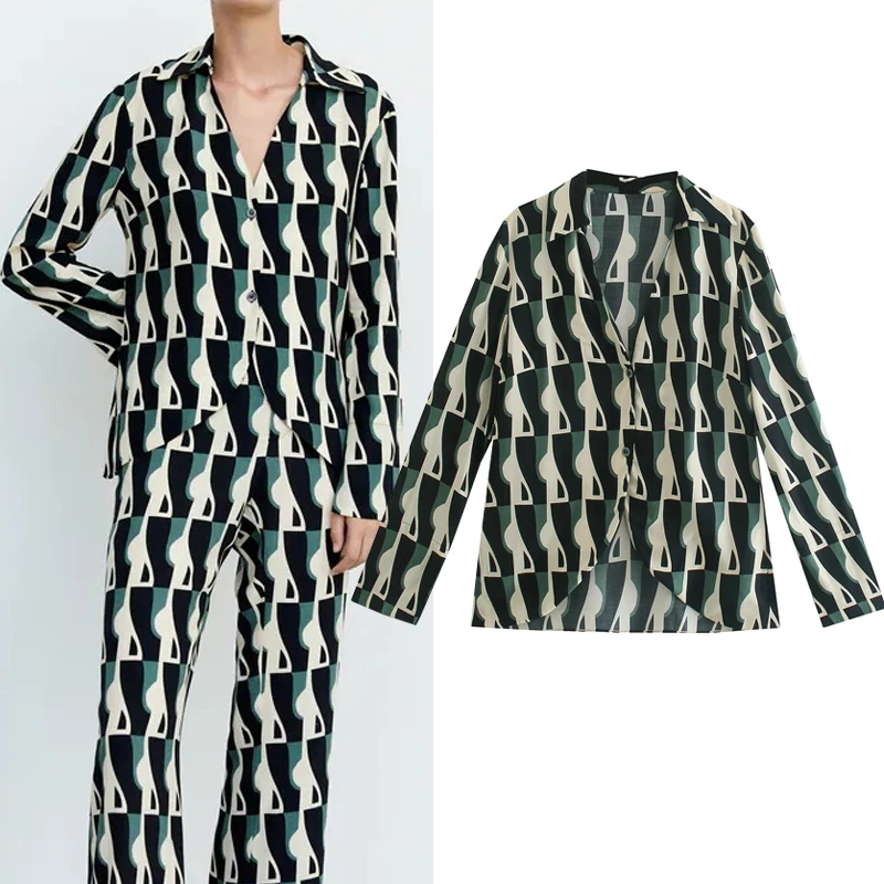 Blouses Women Za Print Collared Button Up Shirt Female Vintage Long Sleeve Blouse 2021 Asymmetric Hem Summer Woman Top 
Blouses Women Za Print Collared Button Up Shirt Female Vintage Long Sleeve Blouse 2021 Asymmetric Hem Summer Woman Top
