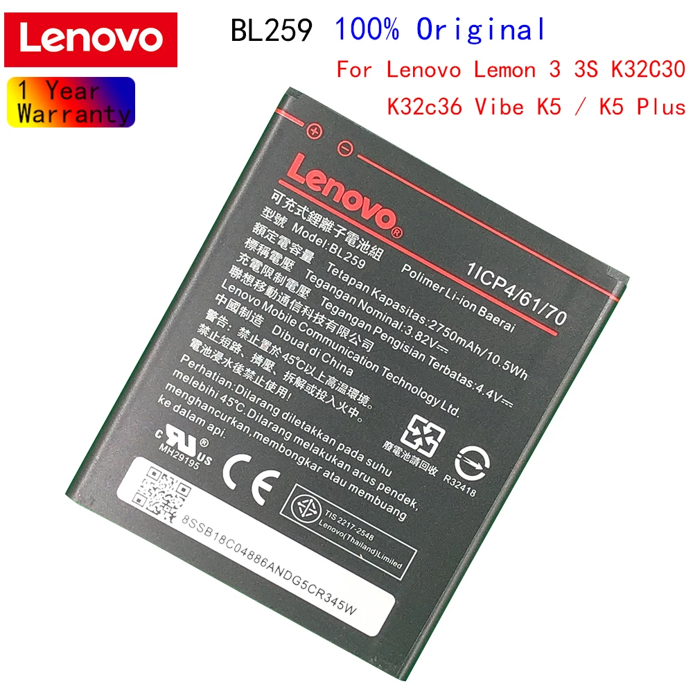 100% Original Tested New 3.82V 2750mAh BL259 Batteries For Lenovo Vibe K5 / K5 Plus / A6020 A6020A40 A6020A46 Battery
100% Original Tested New 3.82V 2750mAh BL259 Batteries For Lenovo Vibe K5 / K5 Plus / A6020 A6020A40 A6020A46 Battery