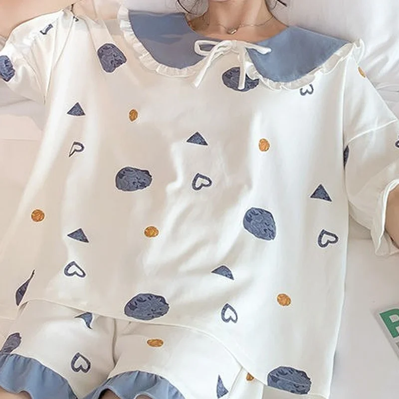 Korean Wome's Pajamas Summer Silk Heart Print Pyjamas Cute Princess Style Pijamas Plus Size Sleepwear Sets Sweet Home Suit
Korean Wome's Pajamas Summer Silk Heart Print Pyjamas Cute Princess Style Pijamas Plus Size Sleepwear Sets Sweet Home Suit