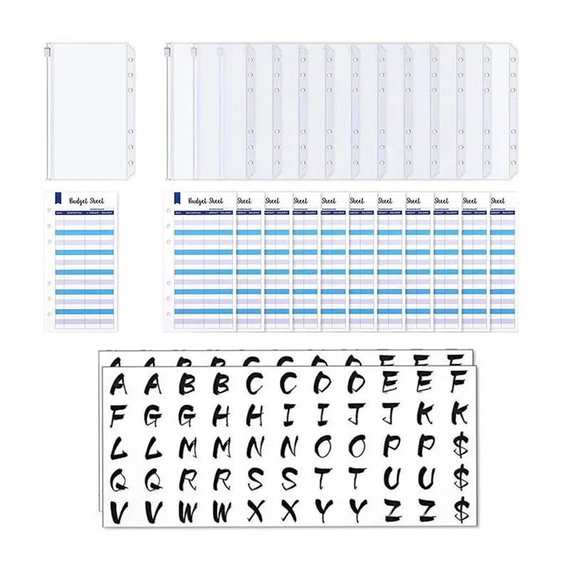 26 Pieces A6 Budget Envelope Planners with 12Pcs Binder Pockets 12 Budget Expense Sheets and 2 Letter Label Sticker
26 Pieces A6 Budget Envelope Planners with 12Pcs Binder Pockets 12 Budget Expense Sheets and 2 Letter Label Sticker