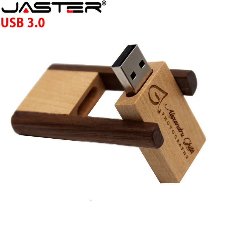 

JASTER USB 3.0 (Free custom logo) Wooden rotatable usb flash drive Memory stick pendrive 4GB 8GB 16GB 32GB 64GB photography gift