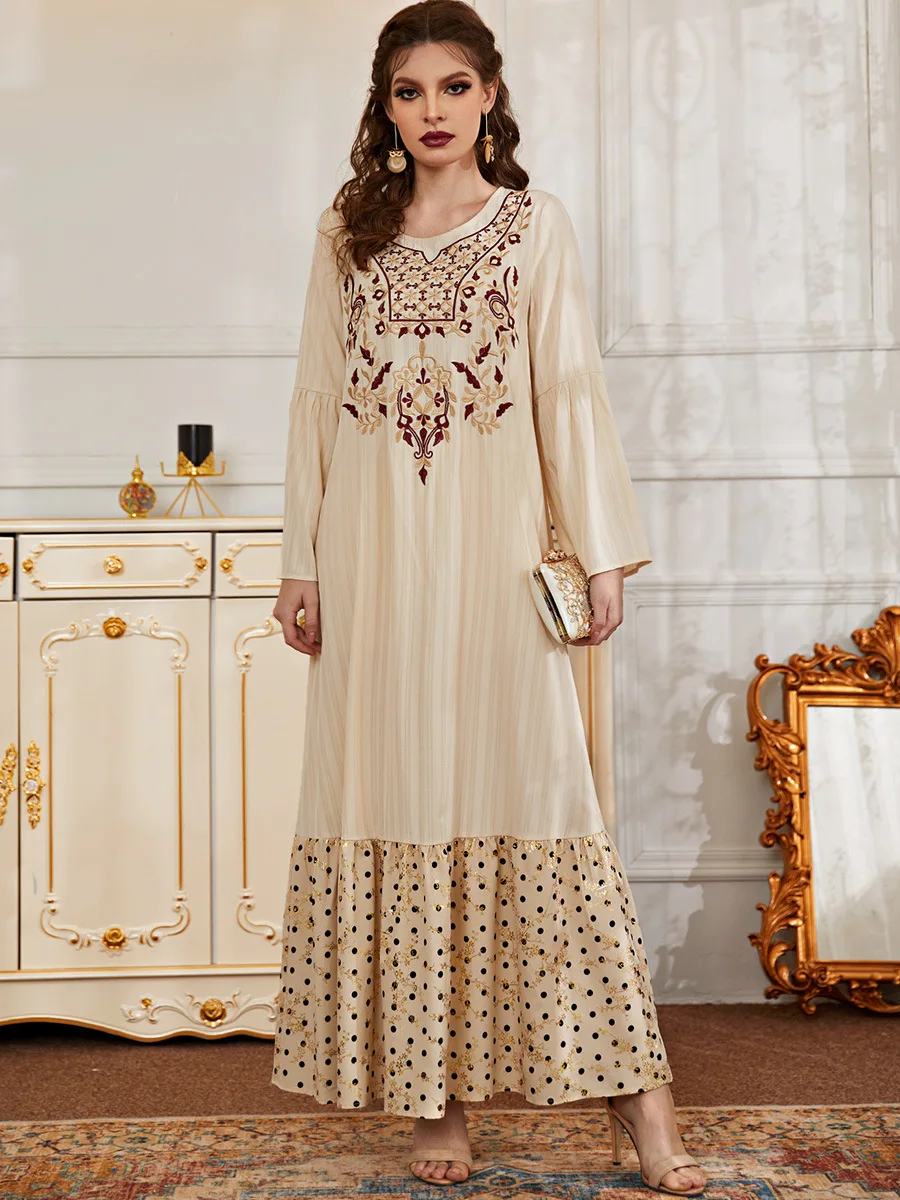 Muslim Fashion Hijab Dress Ethnic Floral Embroidery Maxi Dresses for Women Apricot Long Sleeve Dubai Abaya Arabic Oman Clothes
Muslim Fashion Hijab Dress Ethnic Floral Embroidery Maxi Dresses for Women Apricot Long Sleeve Dubai Abaya Arabic Oman Clothes