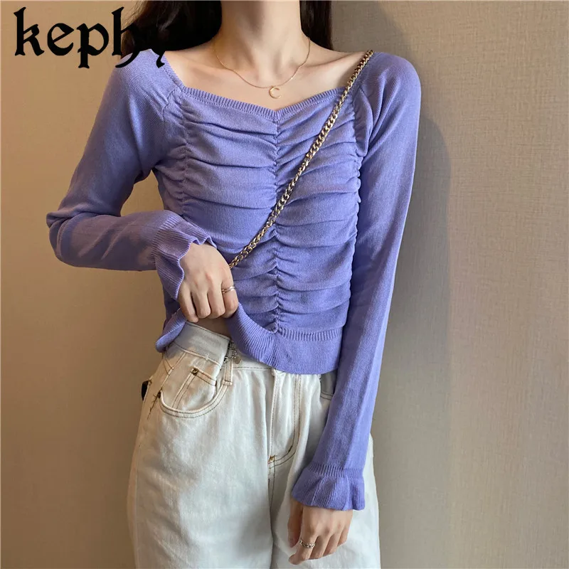 flare Sleeve Knitted Sweater Autumn 2020 New Women's Slim Style Korean Version Pleated Short Shirt Bottoming Shirt
flare Sleeve Knitted Sweater Autumn 2020 New Women's Slim Style Korean Version Pleated Short Shirt Bottoming Shirt