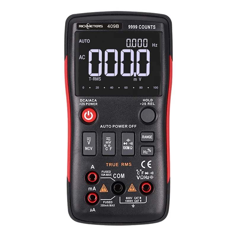 RM409B/RM408B True-RMS Digital Multimeter Button 9999/8000 Counts With Analog Bar Graph AC/DC Voltage Ammeter Current Ohm Auto
RM409B/RM408B True-RMS Digital Multimeter Button 9999/8000 Counts With Analog Bar Graph AC/DC Voltage Ammeter Current Ohm Auto