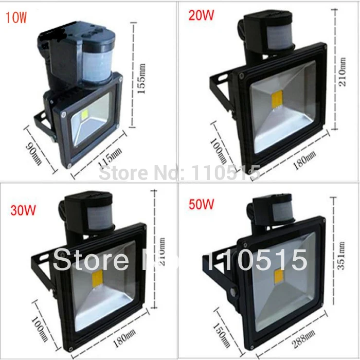 

10W 20W 30W 50W Motion Sensors PIR Black FloodLight Induction Sense Project Light Lamp Foco 85-265V CE&ROHS