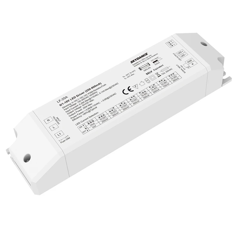 

0-10V LED Dimming Driver Constant Current Led Driver Push Dim 100V-240V Input 15W 25W 36W 150mA-1200mA Output PWM Dip Switch