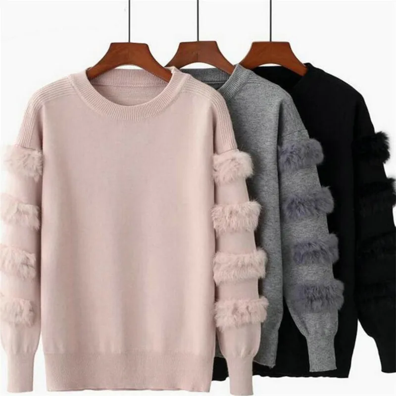 2019 autumn and winter new women's fashion rabbit fur decorative sleeve sweater solid color pullover sweater sweater
2019 autumn and winter new women's fashion rabbit fur decorative sleeve sweater solid color pullover sweater sweater