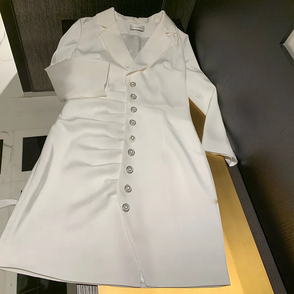 Women Asymmetrical Dress Ladies Fashion Turn-down Collar Knee-length Dress Female Blazer Suit Dress Office Lady Pleated Dress 
Women Asymmetrical Dress Ladies Fashion Turn-down Collar Knee-length Dress Female Blazer Suit Dress Office Lady Pleated Dress