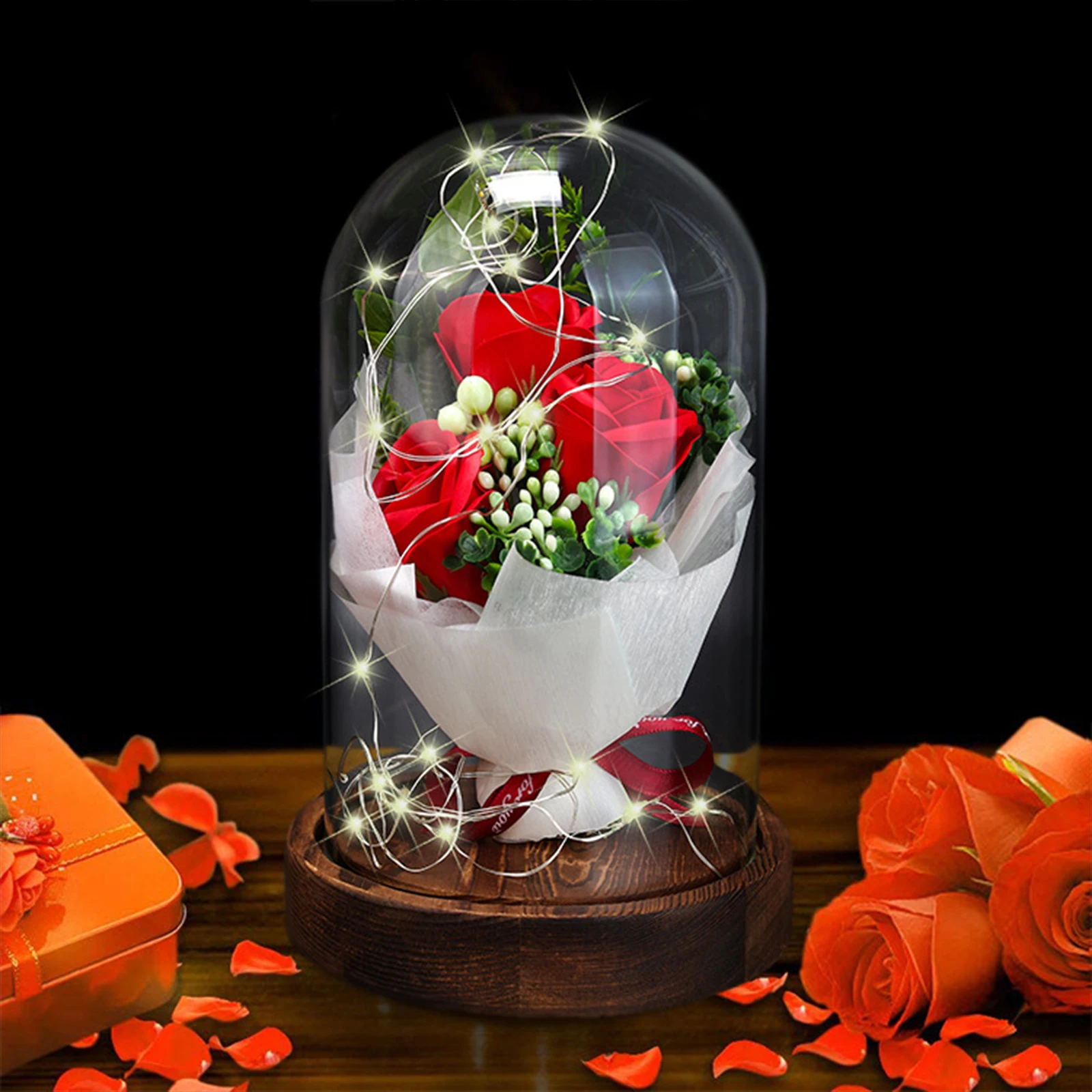 

Вечный букет розы, букет цветов на День святого Валентина, мыло, подарок, символ любви, поддельная Роза, Подарочная коробка, светодиодный све...