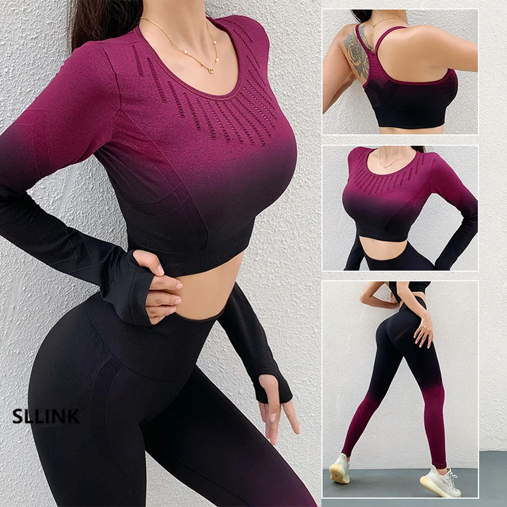 Ombre Yoga Set Seamless Suit Women Fitness outfit Workout Long Sleeve Top Leggings Gym Clothing Sportswear Sports Suits
Ombre Yoga Set Seamless Suit Women Fitness outfit Workout Long Sleeve Top Leggings Gym Clothing Sportswear Sports Suits