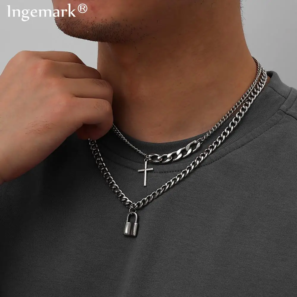 Punk Boho Cross Long Chain Necklace Women Collar Multilayer Lover Lock Silver Color Stainless Steel Chain Necklaces Goth Jewelry
Punk Boho Cross Long Chain Necklace Women Collar Multilayer Lover Lock Silver Color Stainless Steel Chain Necklaces Goth Jewelry