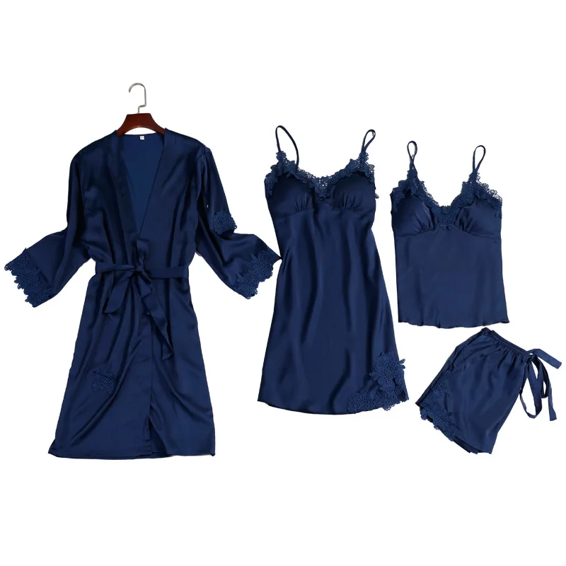 4PCS Set Solid Lace Pajama Set Nightgown Women Sexy Lingerie Smooth Pijama Mujer Satin Silk Nightwear Sleepwear пижама женская
4PCS Set Solid Lace Pajama Set Nightgown Women Sexy Lingerie Smooth Pijama Mujer Satin Silk Nightwear Sleepwear пижама женская