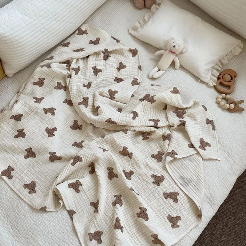 Baby 2 Layers Gauze Swaddle Wrapped Muslin Blanket Fashion Bear Print Spring Summer Air Conditioned Quilt Footmuff
Baby 2 Layers Gauze Swaddle Wrapped Muslin Blanket Fashion Bear Print Spring Summer Air Conditioned Quilt Footmuff