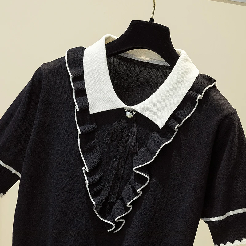 POLO Collar Womens Tops 2021 Knitted Tee Shirt Korean Fashion White T-shirts Women Summer Short Sleeve Ruffle Tshirt Clothes
POLO Collar Womens Tops 2021 Knitted Tee Shirt Korean Fashion White T-shirts Women Summer Short Sleeve Ruffle Tshirt Clothes