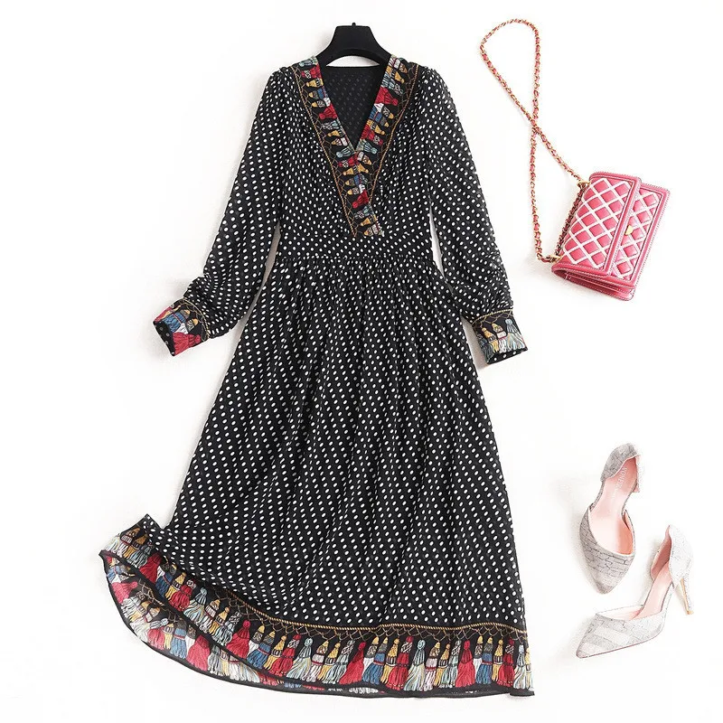 Women Fashion Spring Dress 2020 New Designers Long Sleeve V Neck Polka Dot Print Casual Vintage Midi Chiffon Dress Vestidos
Women Fashion Spring Dress 2020 New Designers Long Sleeve V Neck Polka Dot Print Casual Vintage Midi Chiffon Dress Vestidos