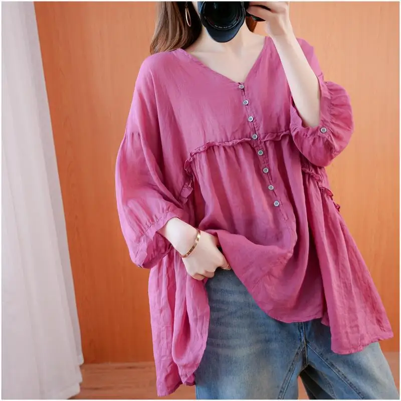 Summer Plus size Top Women Tunic Cotton Linen Blouse Shirt Ladies Loose Casual Solid color Short sleeve V neck
Summer Plus size Top Women Tunic Cotton Linen Blouse Shirt Ladies Loose Casual Solid color Short sleeve V neck