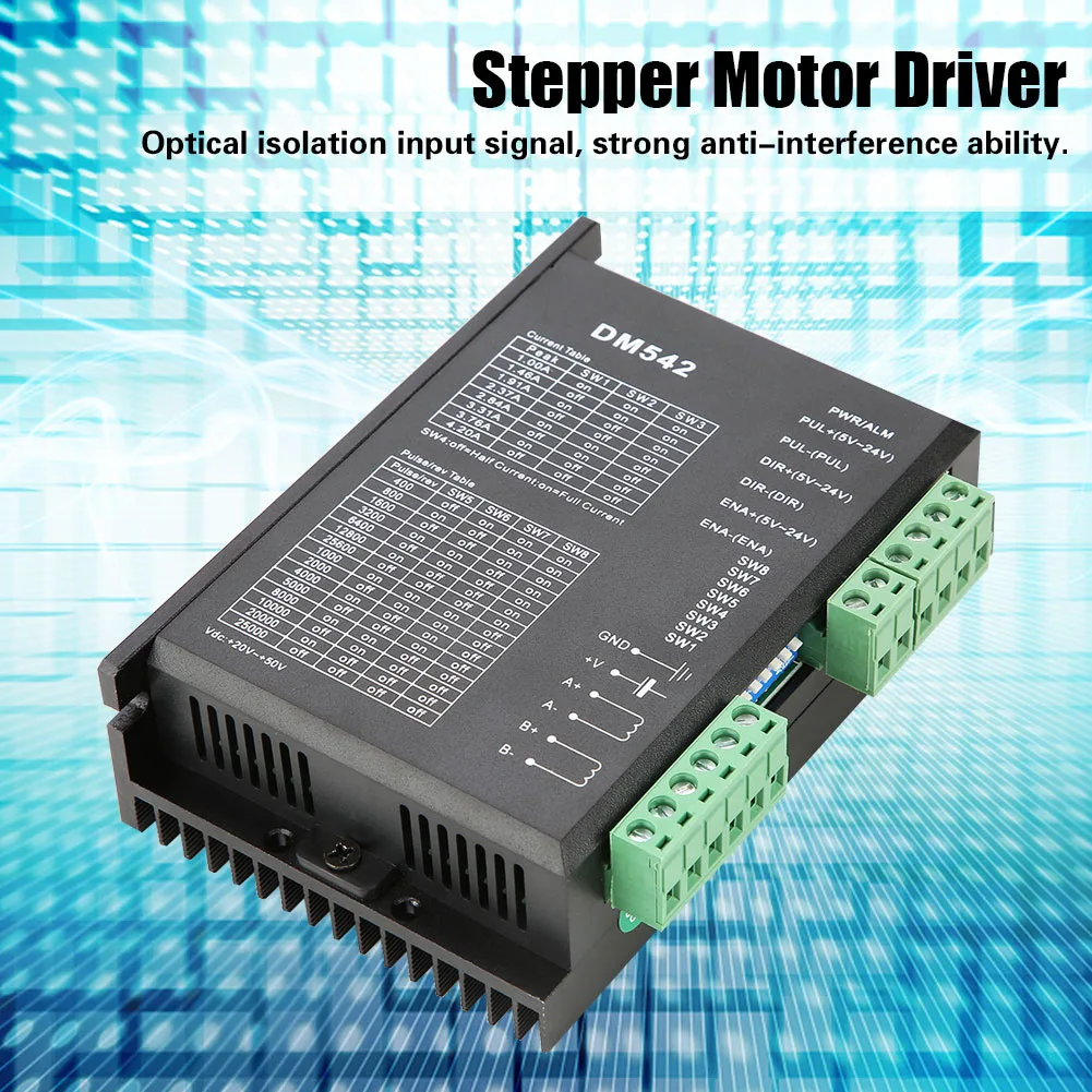 DM542 2-phase Controller Digital Stepper Motor Driver 57/86 Series Stepping Motor Driver 18-48VDC 4.2A
DM542 2-phase Controller Digital Stepper Motor Driver 57/86 Series Stepping Motor Driver 18-48VDC 4.2A