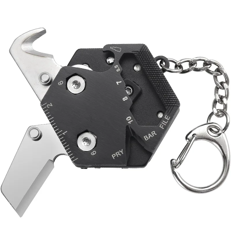 Spot multi-functional hexagonal coin knife outdoor folding knife EDC mini pocket knife stainless steel key fob