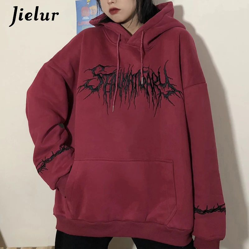 Jielur 2021 Winter Harajuku Women Hoodies Sweatshirt Cool Letter Embroidered Fleece Pullovers Hooded Street Fashion Red Hoodie
Jielur 2021 Winter Harajuku Women Hoodies Sweatshirt Cool Letter Embroidered Fleece Pullovers Hooded Street Fashion Red Hoodie