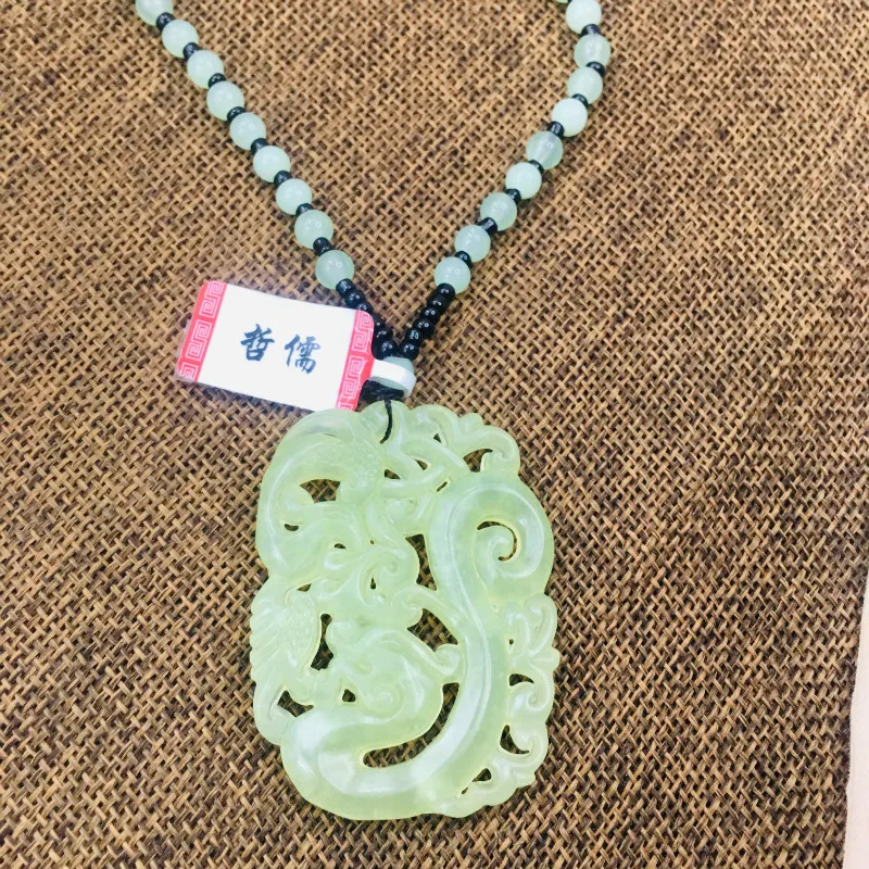 New natural light green original stone carved ice bottom hollow retro dragon pendant three color beads necklace sweater chain
New natural light green original stone carved ice bottom hollow retro dragon pendant three color beads necklace sweater chain