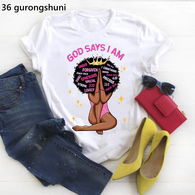 Pink God Say I Am Strong Graphic Print T-Shirt Women Queen Black Girl Magic T Shirt Femme Breast Cancer Awareness Tshirt Female
Pink God Say I Am Strong Graphic Print T-Shirt Women Queen Black Girl Magic T Shirt Femme Breast Cancer Awareness Tshirt Female